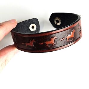 Running Horses Leather Cowgirl Bracelet